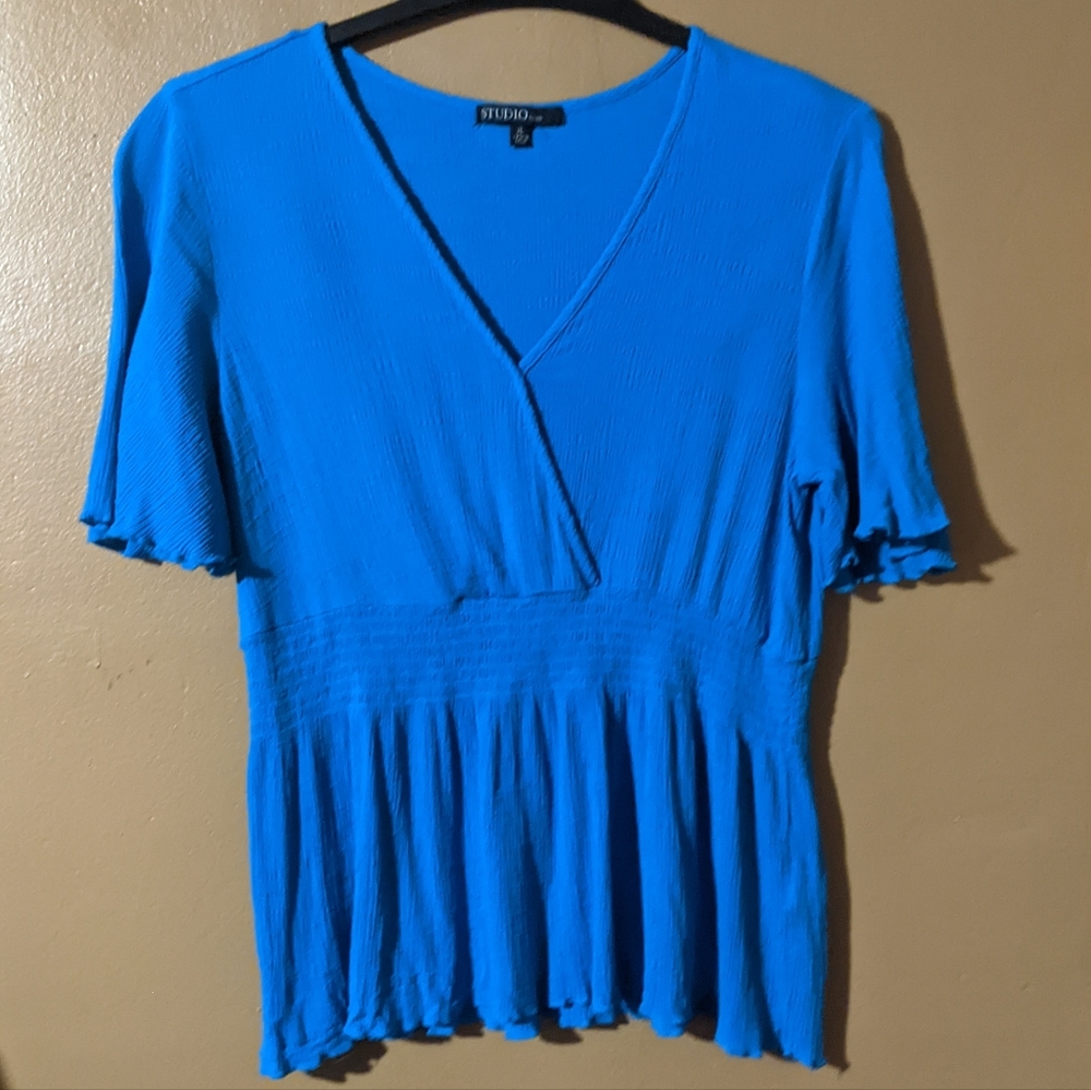 Turquoise Faux wrap short sleeve top women's XL